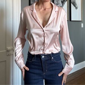 Satin Pink Button-Down Blouse